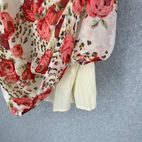 Urban Outfitters Women Kamaryn Mini Dress Size L Floral Red Cream Ruched Y2K NEW - Picture 5 of 14